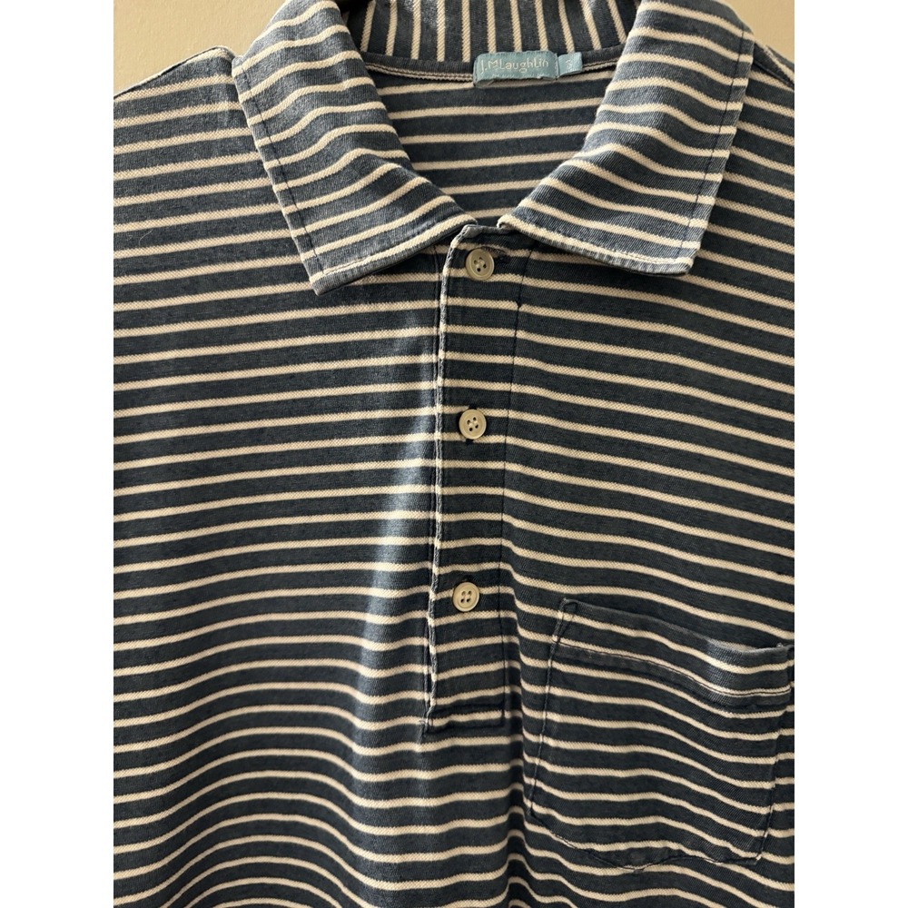 J. McLaughlin Polo‎ Shirt Small Navy White Stripe Cotton Short Sleeve Pocket